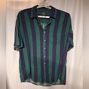 Men's Green and Navy Striped Casual Shirt